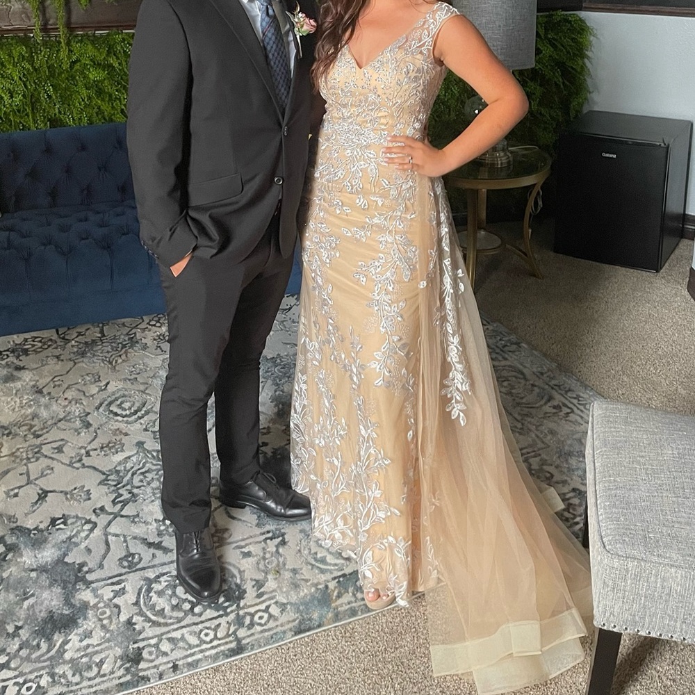 Beautiful nude and light silvery bluish beaded dress